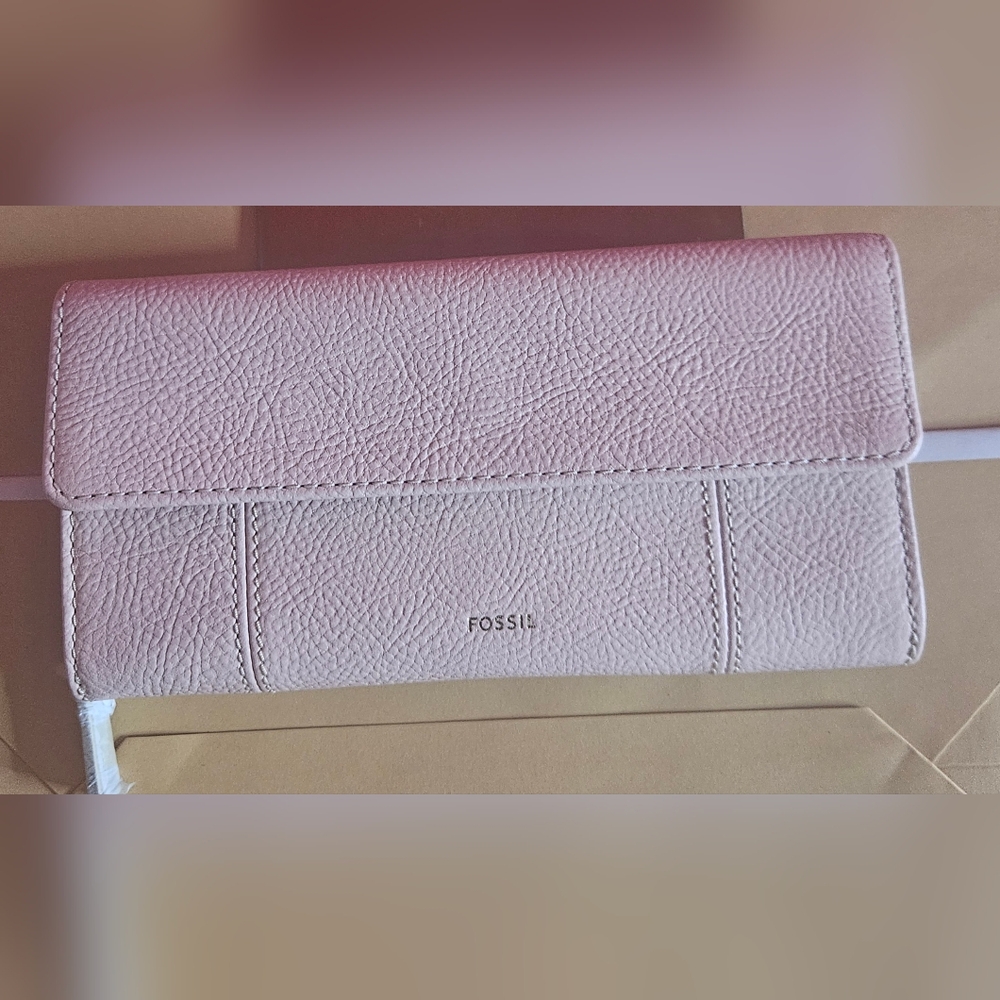NWT Women's Fossil Jori RFID Flap Clutch Wallet Pink/Coral SWL3009590